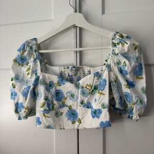 Floral Puff Sleeve Crop Top